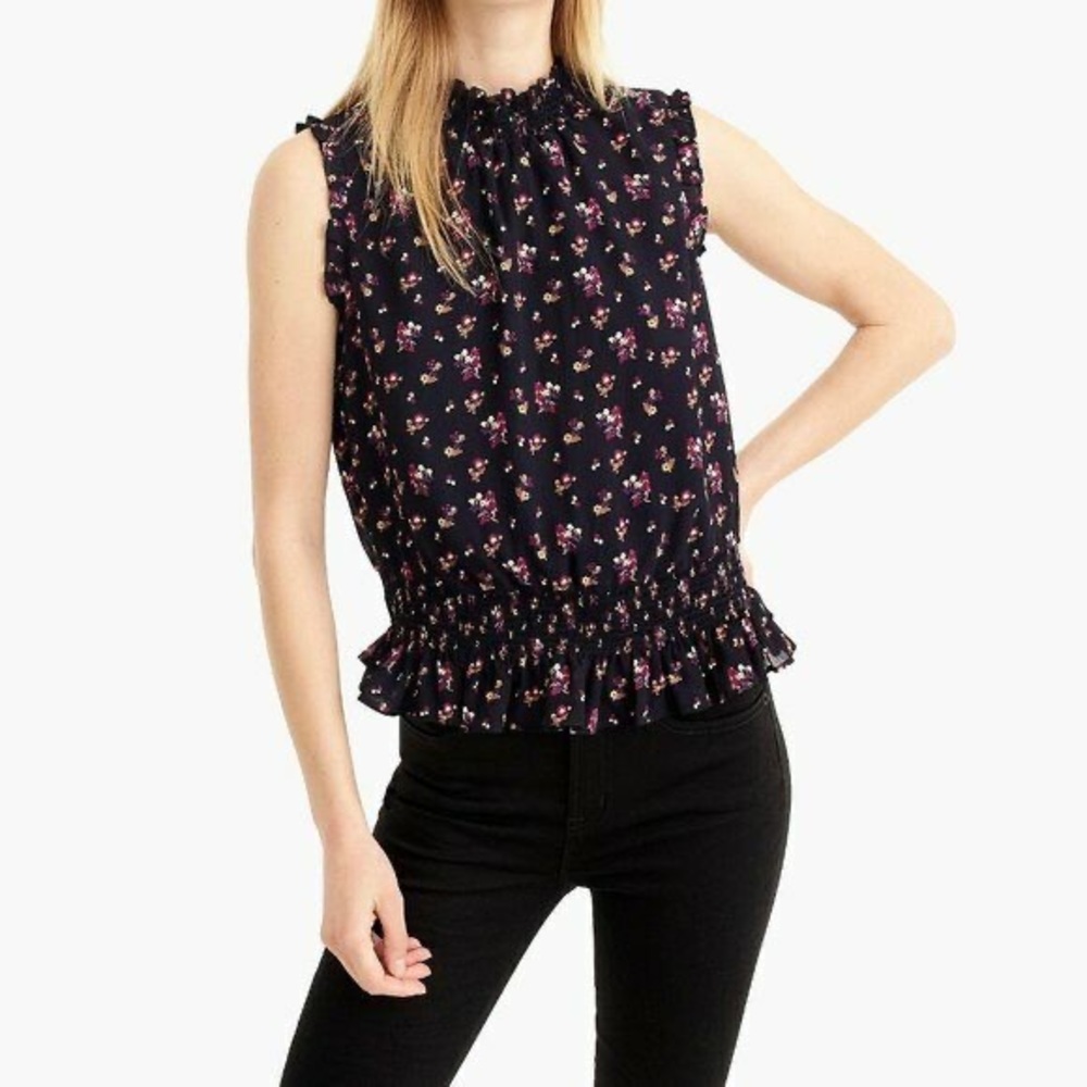 Jcrew Sleeveless Smocked Top in Ditsy Floral 00P